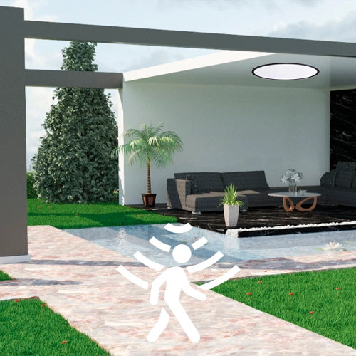 Kostean tilan SLIM LED-kattovalaisin plafondi liiketunnistimella | Ø400×25mm | 32W | 3CCT (3000K–6000K) | 3840lm | IP44 | musta