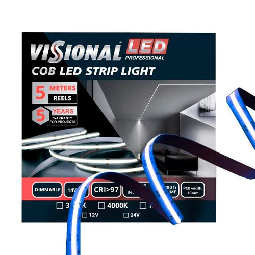 VISIONAL LED-nauha sisätiloihin | COB | 5m/10mm | 14W | 12V | 742lm/m | RGB | IP20