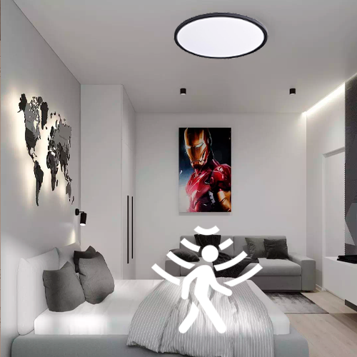 VISIONAL kosteudenkestävä LED-plafondi kattovalaisin PIR-liiketunnistimella | 400x25 mm | 32W | 3840lm | 3CCT | IP44 | Musta