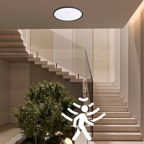 VISIONAL kosteudenkestävä LED-plafondi kattovalaisin PIR-liiketunnistimella | 400x25 mm | 32W | 3840lm | 3CCT | IP44 | Musta