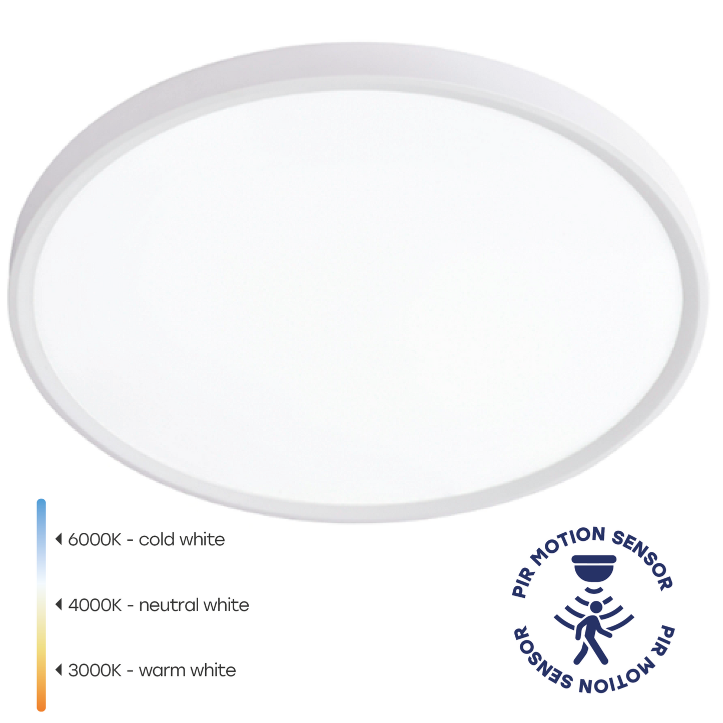 VISIONAL kosteudenkestävä LED-plafondi kattovalaisin PIR-liiketunnistimella | 500x27 mm | 40W | 4800lm | 3CCT | IP44 | Valkoinen