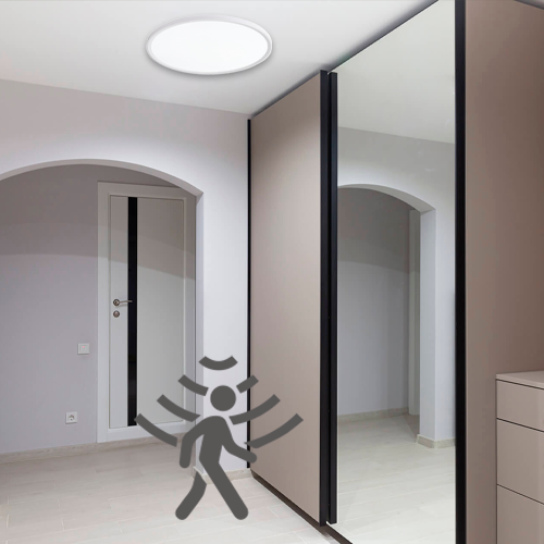 VISIONAL kosteudenkestävä LED-plafondi kattovalaisin PIR-liiketunnistimella | 500x27 mm | 40W | 4800lm | 3CCT | IP44 | Valkoinen