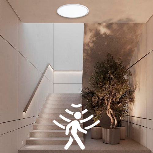 VISIONAL kosteudenkestävä LED-plafondi kattovalaisin PIR-liiketunnistimella | 500x27 mm | 40W | 4800lm | 3CCT | IP44 | Valkoinen
