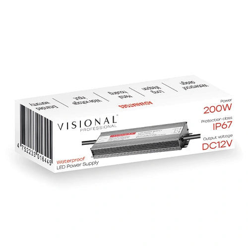 VISIONAL vedenpitävä LED-muuntaja | 200W | 12V | 16.6A | IP67
