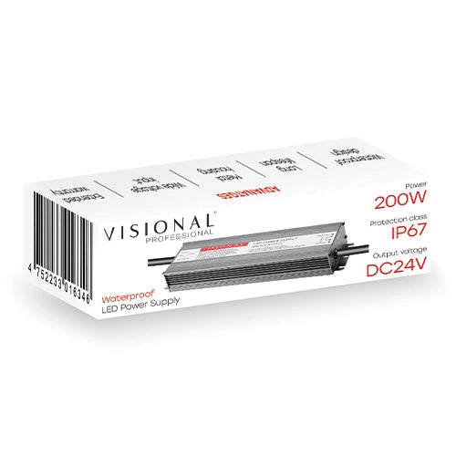 VISIONAL vedenpitävä LED-muuntaja | 200W | 24V | 8.33A | IP67