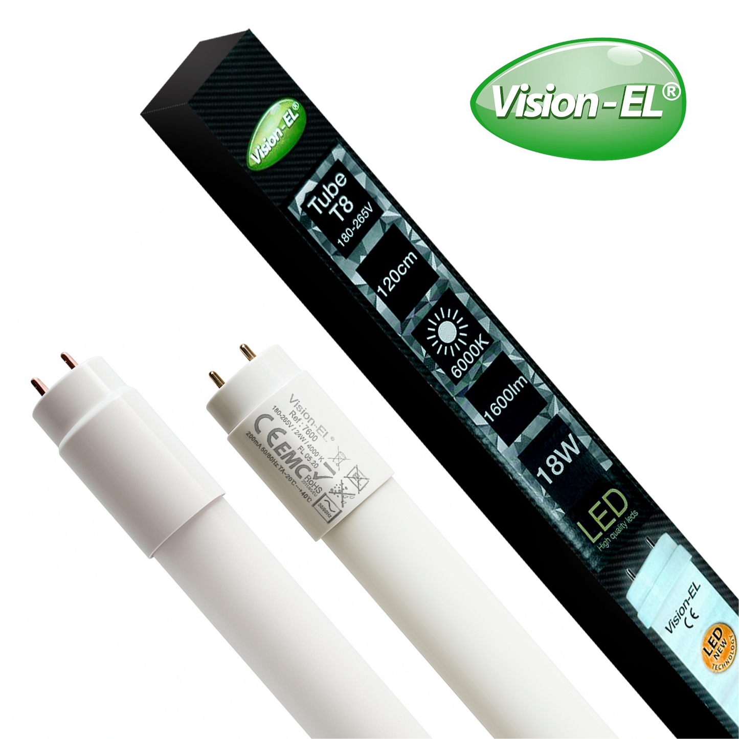 VISION-EL LED-loisteputki | T8 | G13 | 120cm | 18W | 1600lm | 6000K | IP20 {Kaksipäinen}