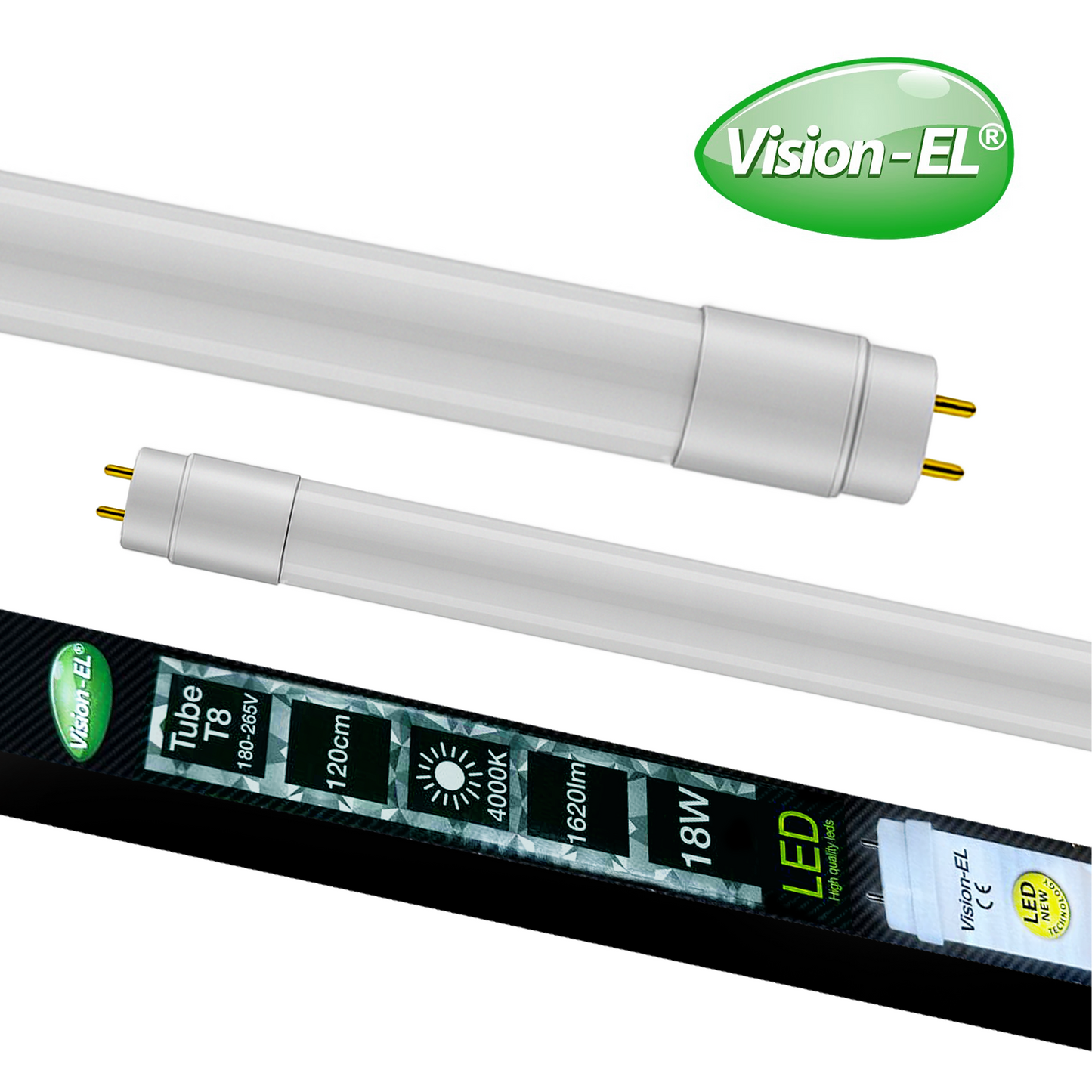 VISION-EL LED-loisteputki | T8 | G13 | 120cm | 18W | 1620lm | 4000K | IP20 {Kaksipäinen}