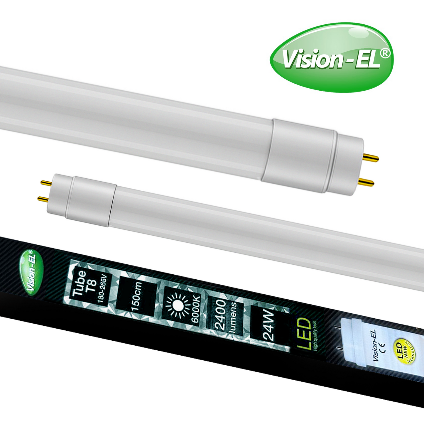 VISION-EL LED-loisteputki | T8 | G13 | 150cm | 24W | 2400lm | 6000K | IP20 {Kaksipäinen}