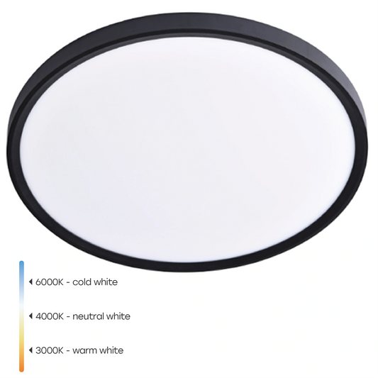 Kostean tilan SLIM LED-kattovalaisin plafondi | Ø230×25mm | 18W | 3CCT (3000K–6000K) | 2160lm | IP65 | musta