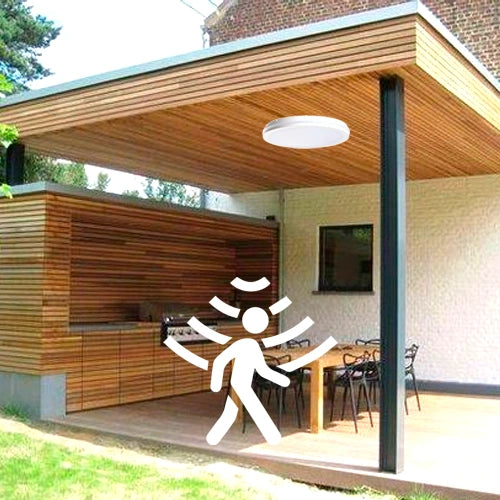 Kostean tilan LED-kattovalaisin plafondi liiketunnistimella | Ø300×55mm | 30W | 3CCT (3000K–6000K) | 3600lm | IP65 | valkoinen