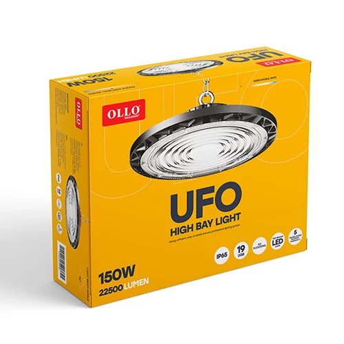OLLO LED-hallivalaisin UFO | 150W | 22 500lm | 4000K | IP65 | Musta