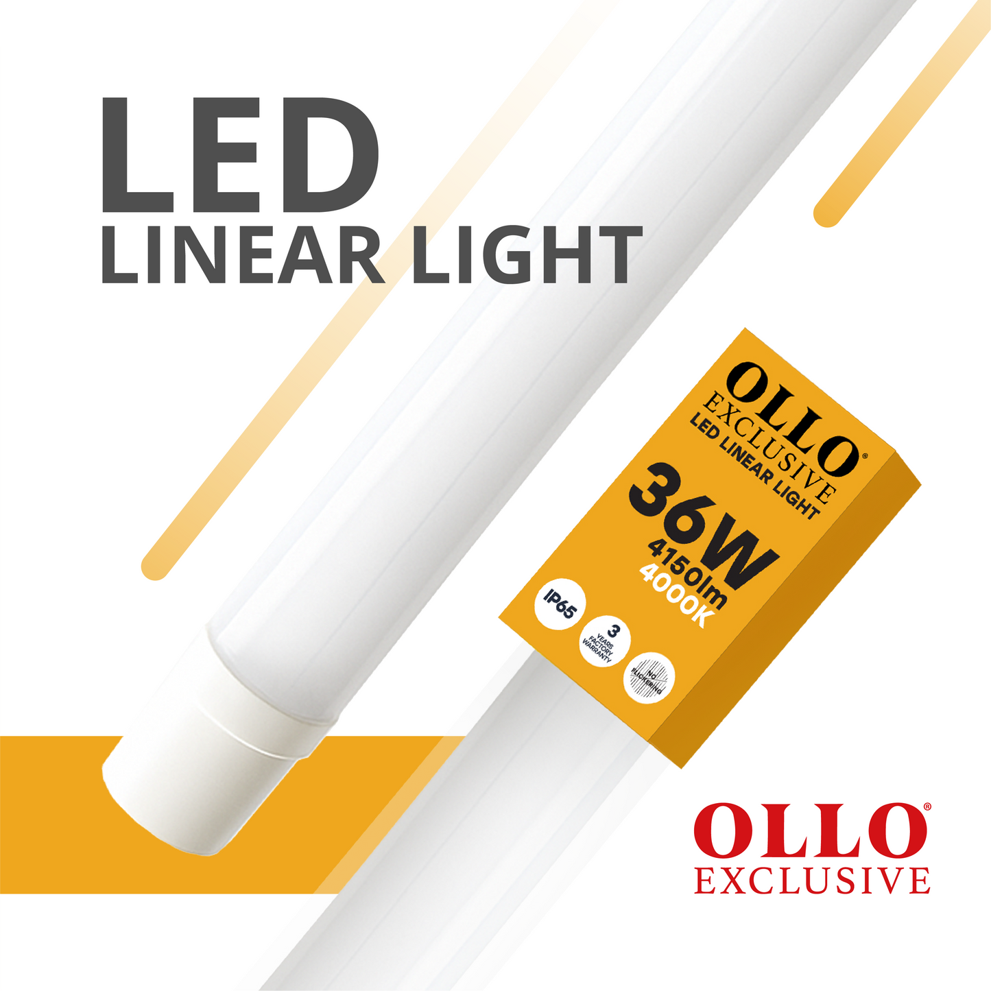OLLO kosteudenkestävä lineaariset LED-valaisin | 120cm | 36W | 4150lm | 4000K | IP65 | Valkoinen