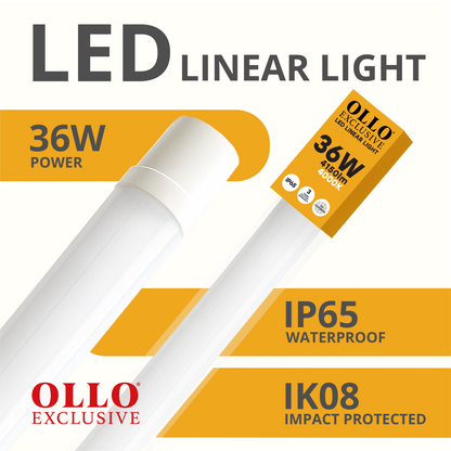 OLLO kosteudenkestävä lineaariset LED-valaisin | 120cm | 36W | 4150lm | 4000K | IP65 | Valkoinen