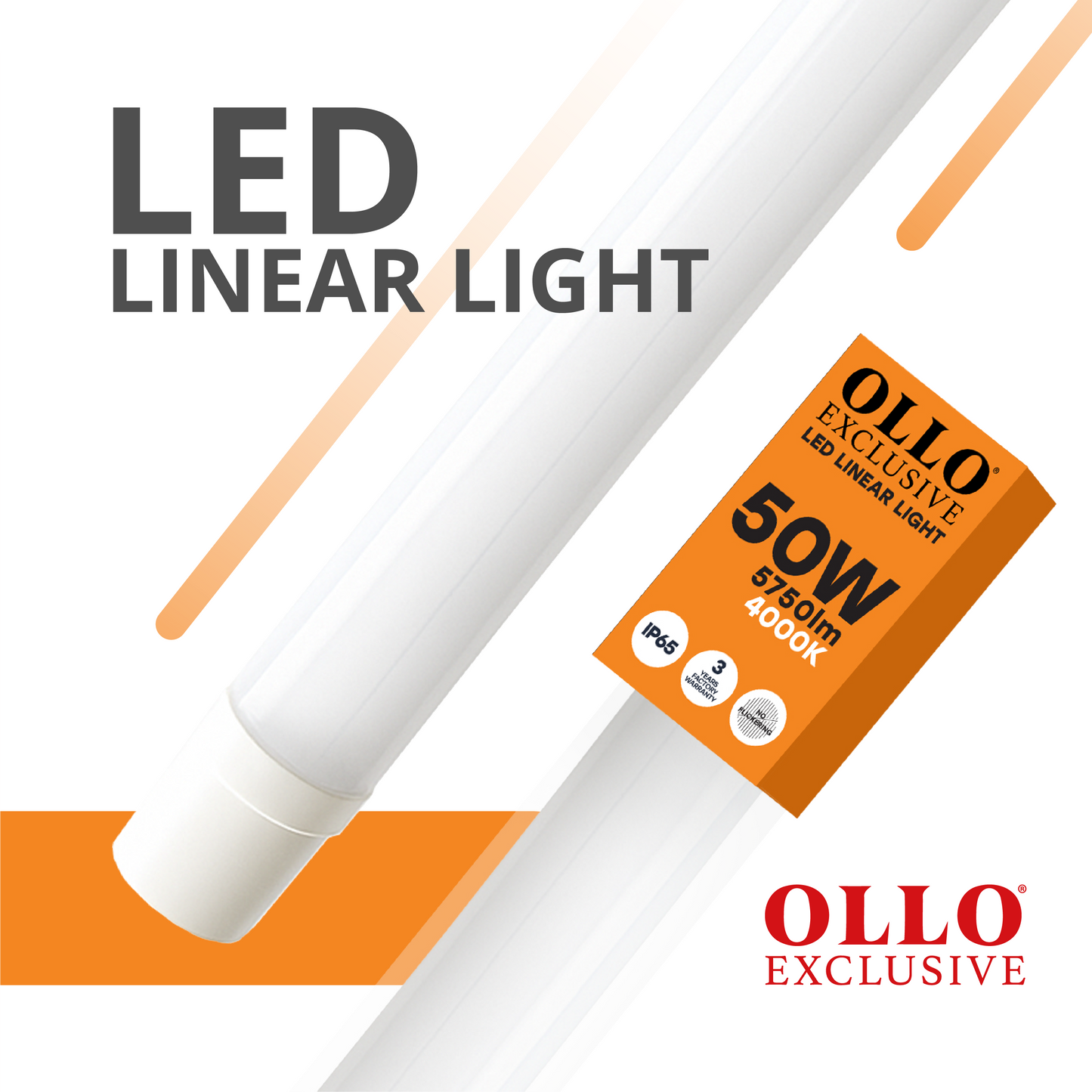 OLLO kosteudenkestävä lineaariset LED-valaisin | 150cm | 50W | 5750lm | 4000K | IP65 | Valkoinen