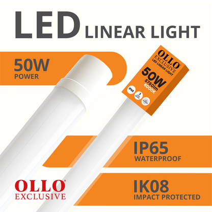 OLLO kosteudenkestävä lineaariset LED-valaisin | 150cm | 50W | 5750lm | 4000K | IP65 | Valkoinen
