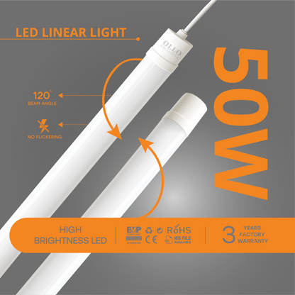OLLO kosteudenkestävä lineaariset LED-valaisin | 150cm | 50W | 5750lm | 4000K | IP65 | Valkoinen
