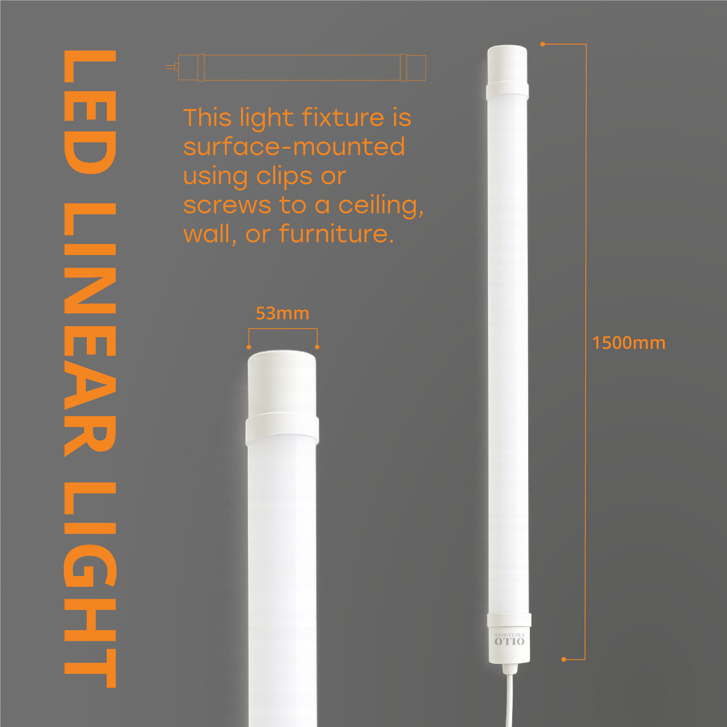 OLLO kosteudenkestävä lineaariset LED-valaisin | 150cm | 50W | 5750lm | 4000K | IP65 | Valkoinen