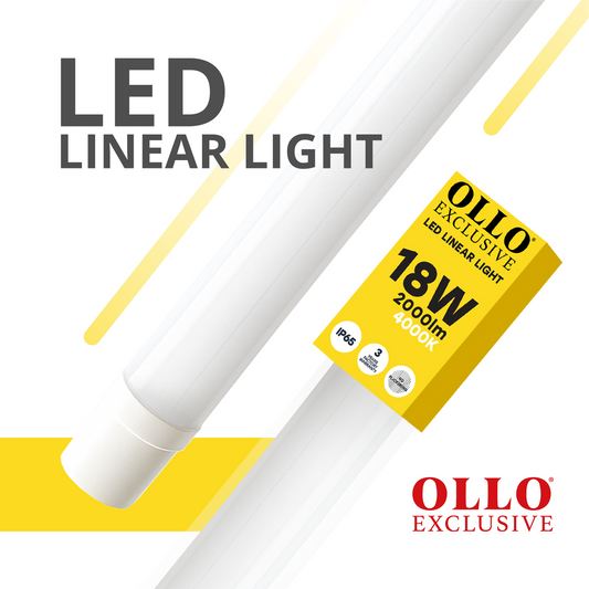 OLLO kosteudenkestävä lineaariset LED-valaisin | 60cm | 18W | 2000lm | 4000K | IP65 | Valkoinen