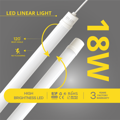 OLLO kosteudenkestävä lineaariset LED-valaisin | 60cm | 18W | 2000lm | 4000K | IP65 | Valkoinen