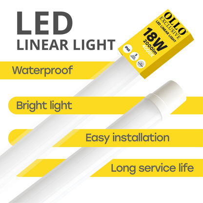 OLLO kosteudenkestävä lineaariset LED-valaisin | 60cm | 18W | 2000lm | 4000K | IP65 | Valkoinen