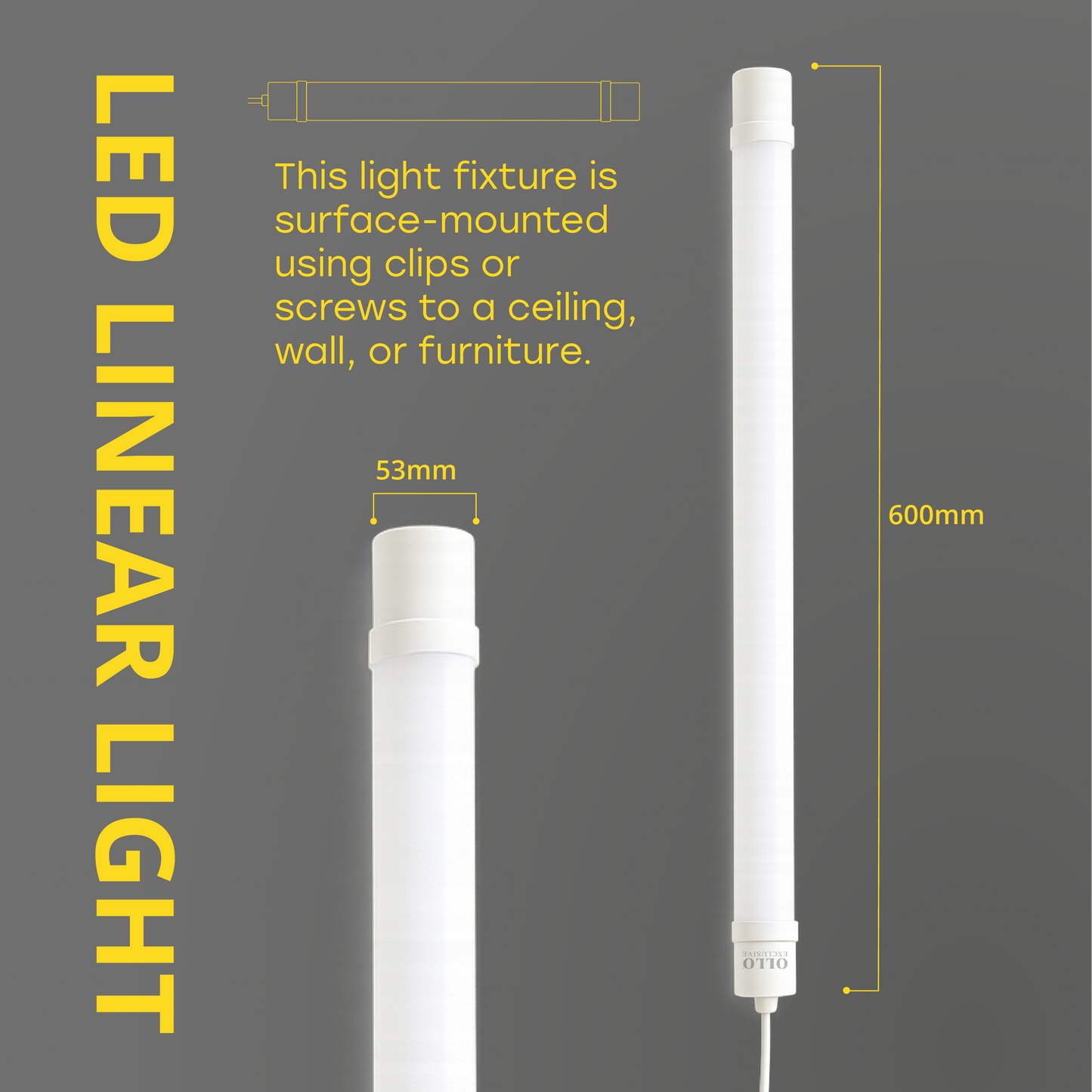 OLLO kosteudenkestävä lineaariset LED-valaisin | 60cm | 18W | 2000lm | 4000K | IP65 | Valkoinen