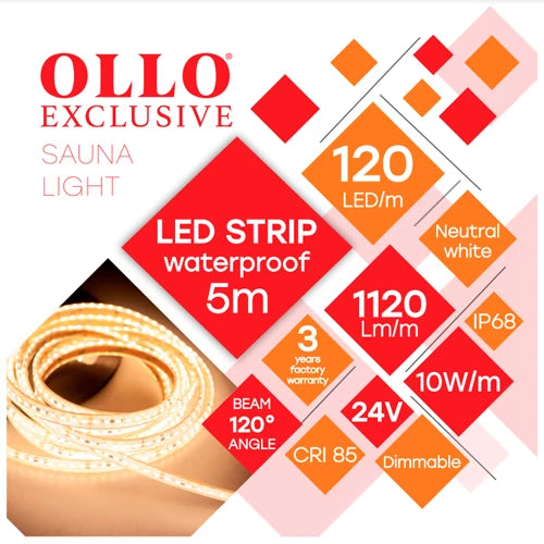 OLLO LED-nauha saunaan | 5m | 10W | 24V | 1120lm/m | 4000K | IP68