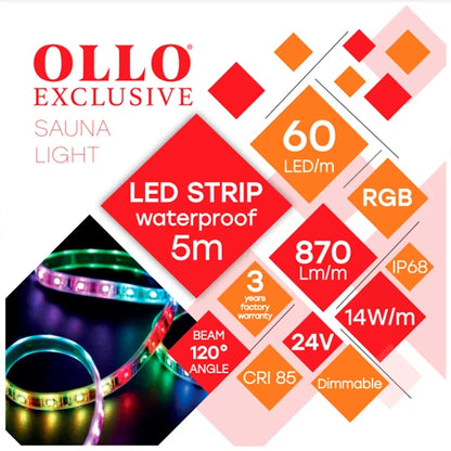 OLLO LED-nauha saunaan | 5m | 14W | 24V | 870lm/m | RGB | IP68