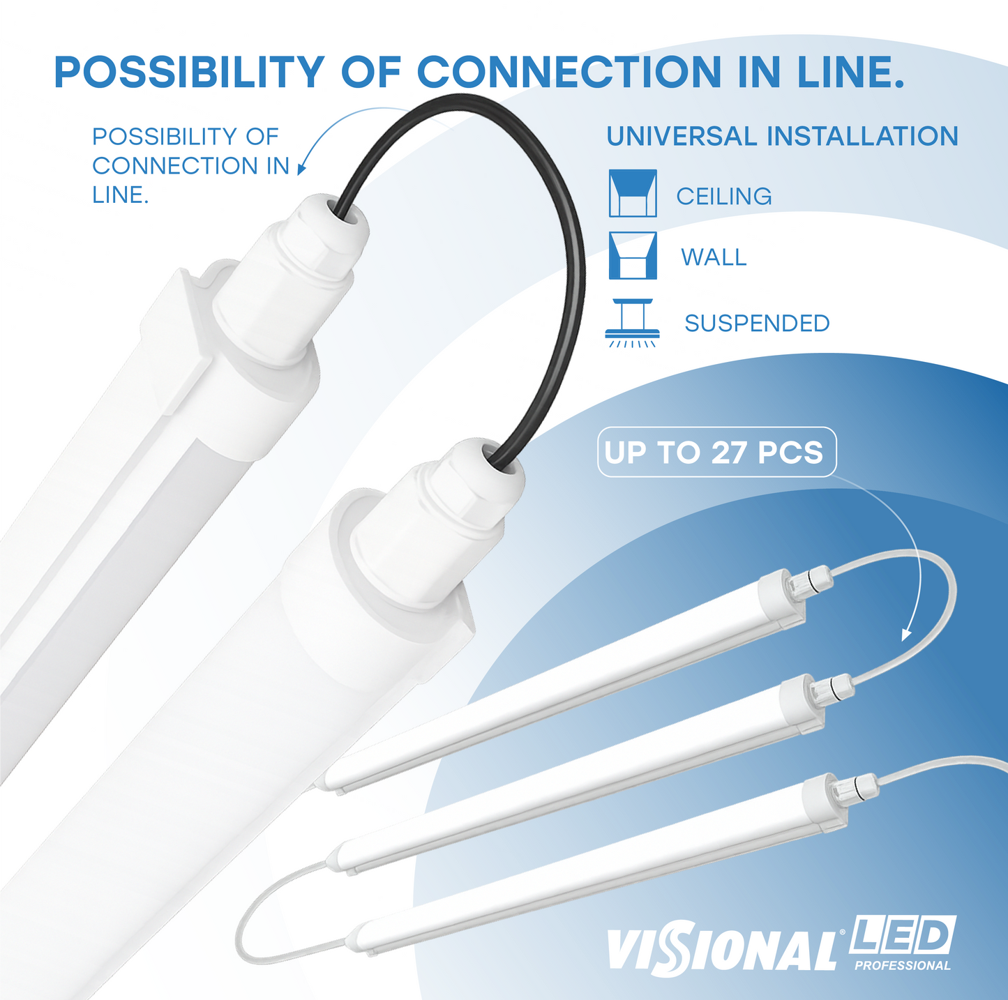 VISIONAL kosteudenkestävä lineaariset LED-valaisin PHILIPS-dioodeilla | 150cm | 50W | 8800lm | 4000K | IP65 | Valkoinen