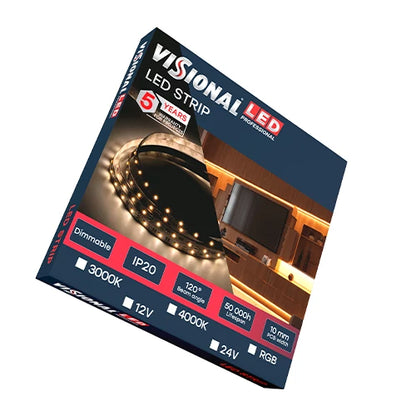 VISIONAL LED-nauha sisätiloihin | 5m/10mm | 14.4W | 12V | 980lm/m | RGB | IP20