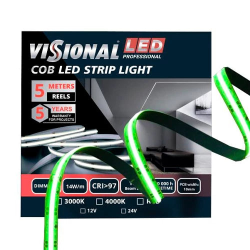 VISIONAL LED-nauha sisätiloihin | COB | 5m/10mm | 14W | 12V | 742lm/m | RGB | IP20