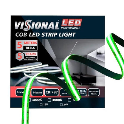 VISIONAL LED-nauha sisätiloihin | COB | 5m/10mm | 14W | 12V | 742lm/m | RGB | IP20