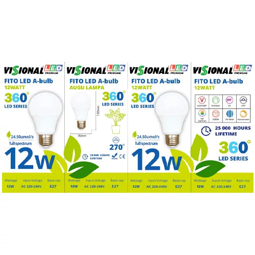 VISIONAL LED-kasvilamppu | E27 | 12W | 4000K | IP20