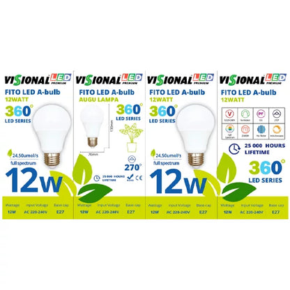 VISIONAL LED-kasvilamppu | E27 | 12W | 4000K | IP20