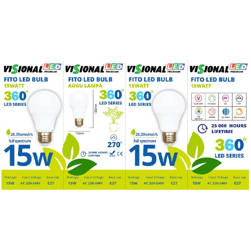VISIONAL LED-kasvilamppu | E27 | 15W | 4000K | IP20