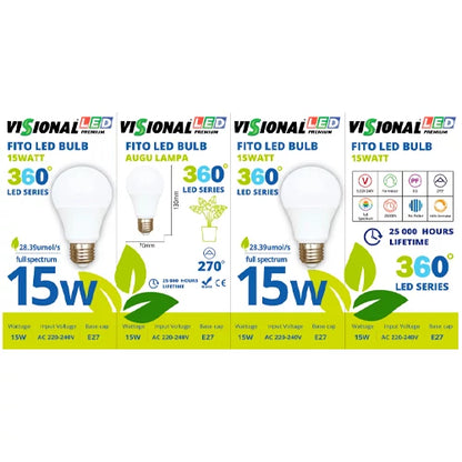 VISIONAL LED-kasvilamppu | E27 | 15W | 4000K | IP20