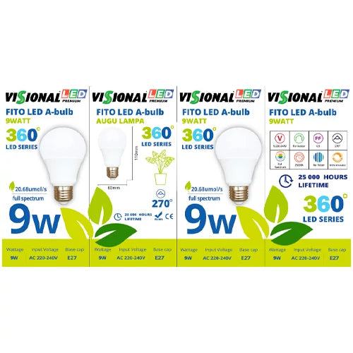 VISIONAL LED-kasvilamppu | E27 | 9W | 4000K | IP20