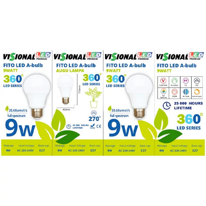 VISIONAL LED-kasvilamppu | E27 | 9W | 4000K | IP20