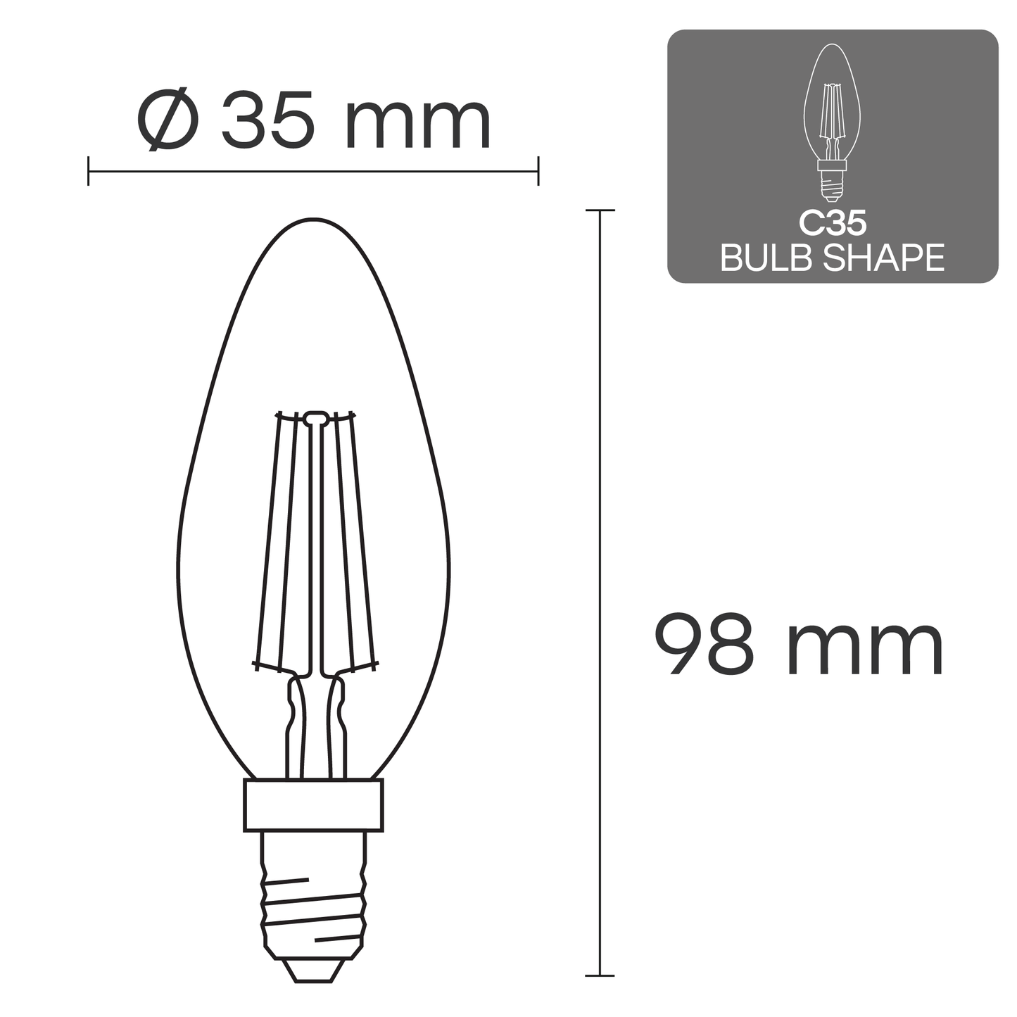 VISIONAL Filamentti LED-lamppu | E14 | C35 | 6.5W | 950lm | 3000K | IP20 | 360°