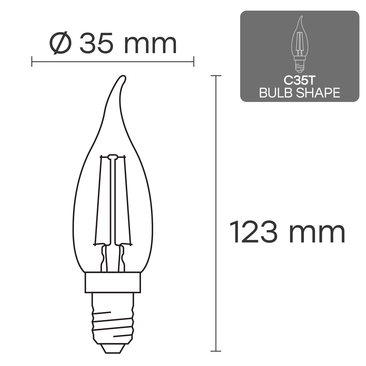 VISIONAL Filamentti LED-lamppu | E14 | C35T | 6W | 840lm | 3000K | IP20 | 360°
