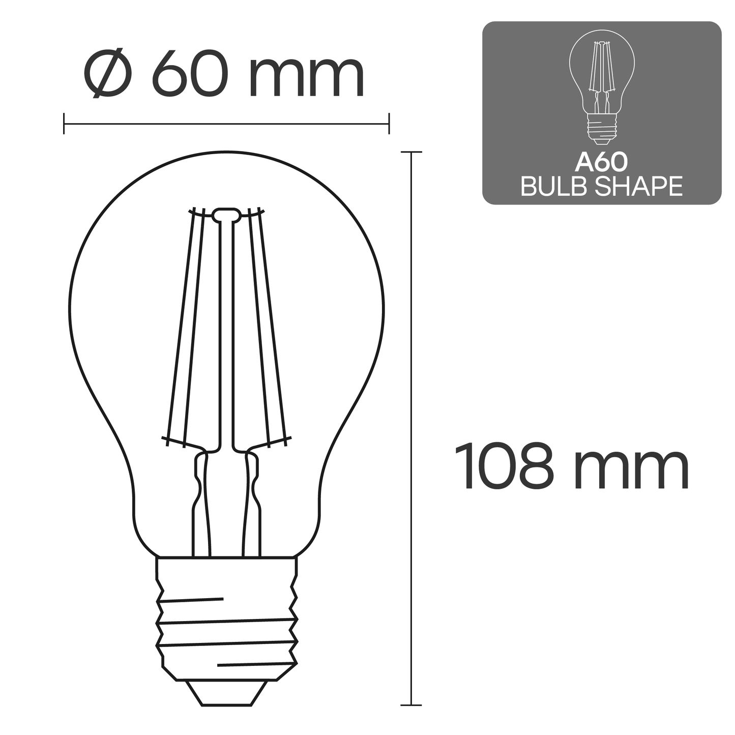 VISIONAL Himmennettävä Filamentti LED-lamppu | E27 | A60 | 12W | 1450lm | 3000K | IP20 | 360°