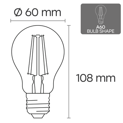VISIONAL Himmennettävä Filamentti LED-lamppu | E27 | A60 | 12W | 1450lm | 3000K | IP20 | 360°