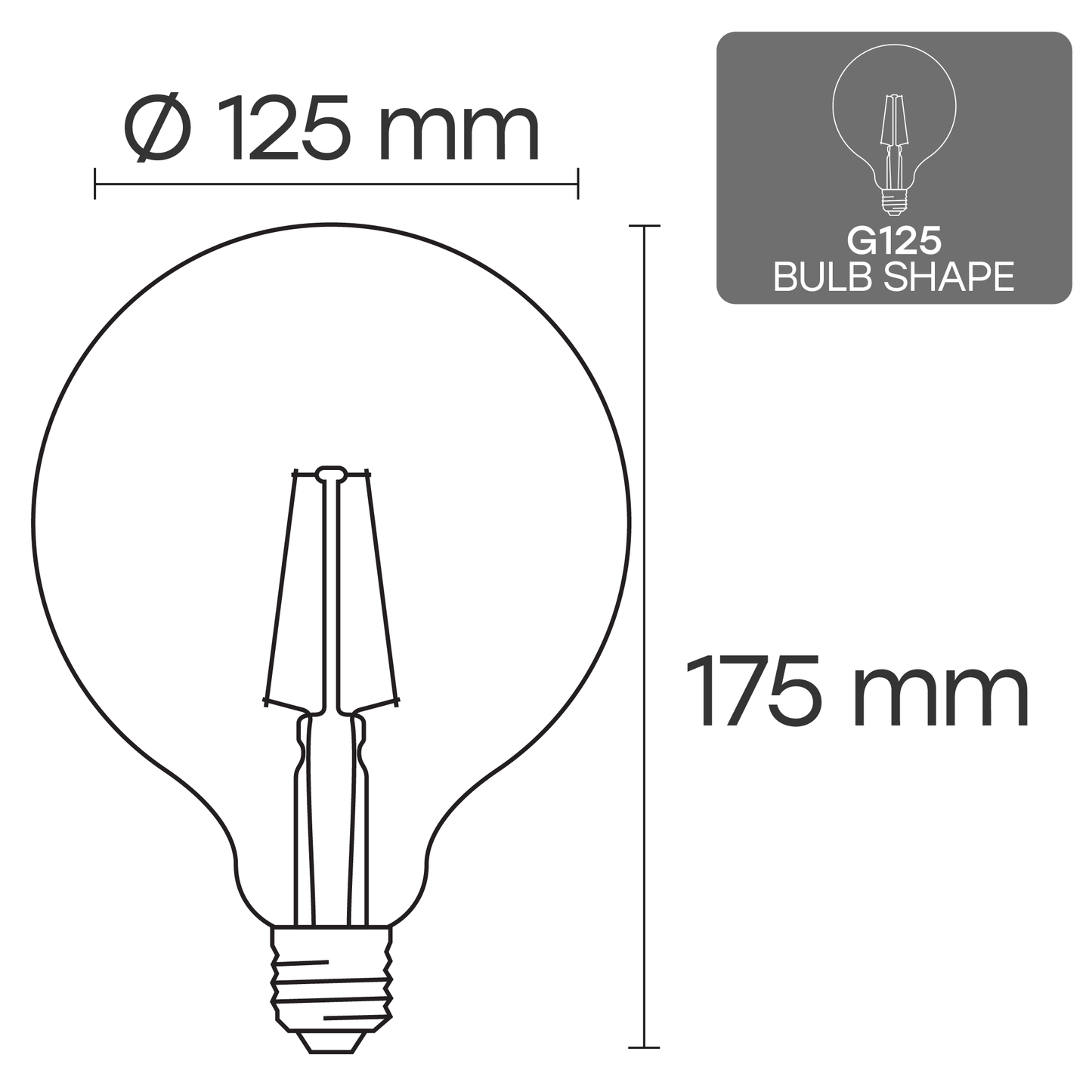 VISIONAL Himmennettävä Filamentti LED-lamppu | E27 | G125 | 12W | 1320lm | 3000K | IP20 | 360° | Amber