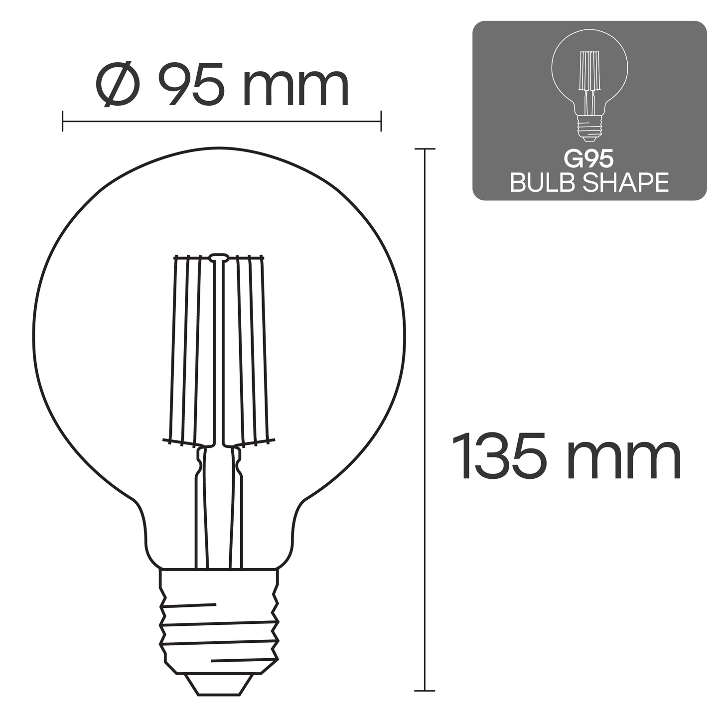 VISIONAL Himmennettävä Filamentti LED-lamppu | E27 | G95 | 10W | 1200lm | 3000K | IP20 | 360° | Amber