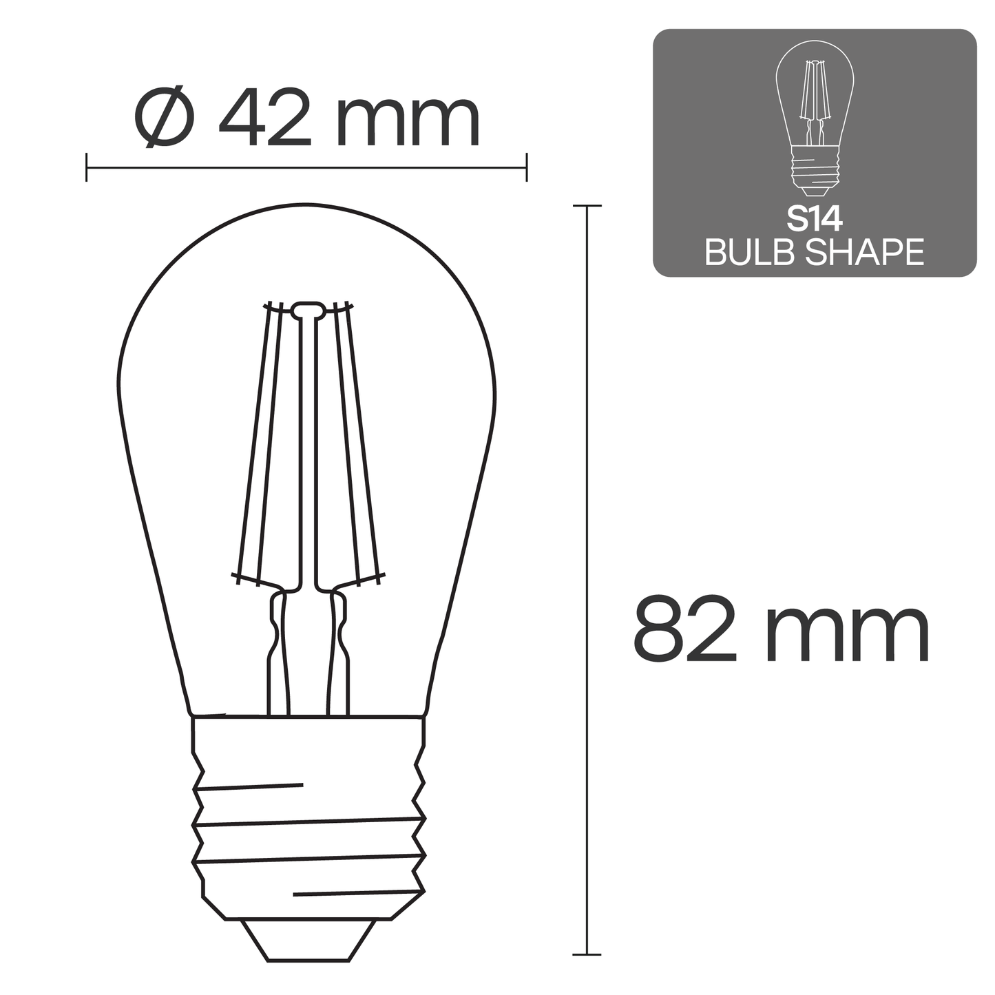 VISIONAL Himmennettävä Filamentti LED-lamppu | E27 | S14 | 1W | 100lm | 3000K | IP20 | 360°