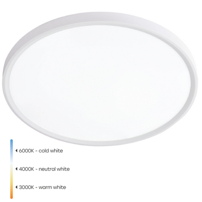 VISIONAL kosteudenkestävä LED-plafondi kattovalaisin | 600x27 mm | 50W | 6000lm | 3CCT | IP44 | Valkoinen
