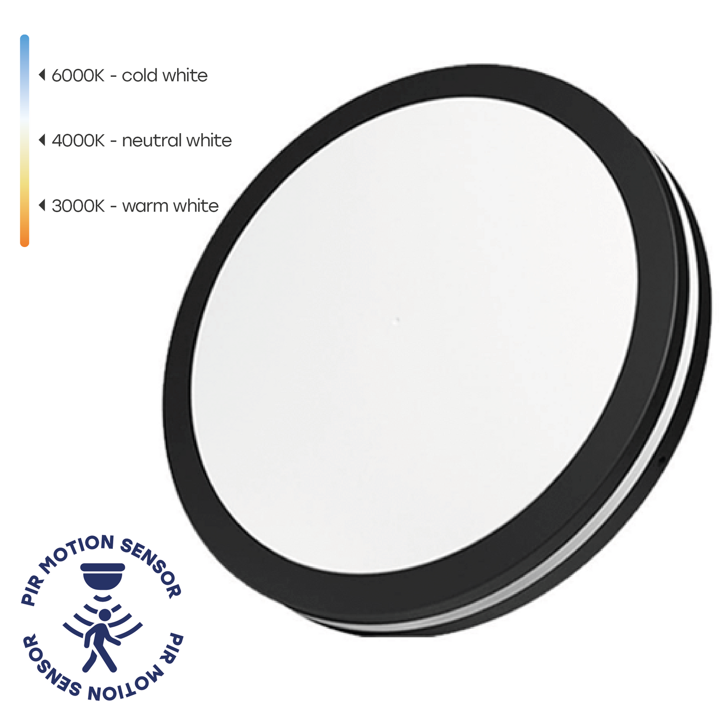 VISIONAL kosteudenkestävä LED-plafondi kattovalaisin PIR-liiketunnistimella | 300x55 mm | 30W | 3600lm | 3CCT | IP65 | Musta