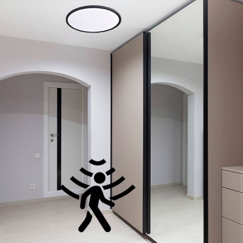 VISIONAL kosteudenkestävä LED-plafondi kattovalaisin PIR-liiketunnistimella | 400x25 mm | 32W | 3840lm | 3CCT | IP44 | Musta