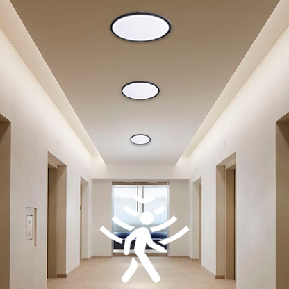 VISIONAL kosteudenkestävä LED-plafondi kattovalaisin PIR-liiketunnistimella | 400x25 mm | 32W | 3840lm | 3CCT | IP44 | Musta