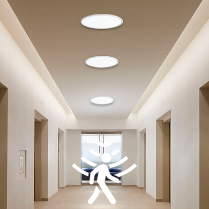 VISIONAL kosteudenkestävä LED-plafondi kattovalaisin PIR-liiketunnistimella | 500x27 mm | 40W | 4800lm | 3CCT | IP44 | Valkoinen