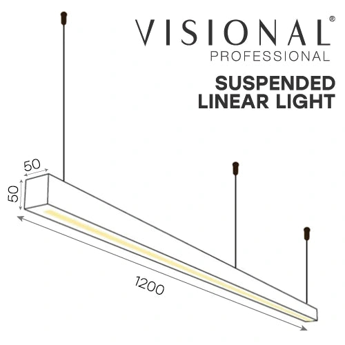 VISIONAL lineaariset LED-riippuvalaisin | 120cm | 40W | 4000lm | 4000K | IP40 | Musta